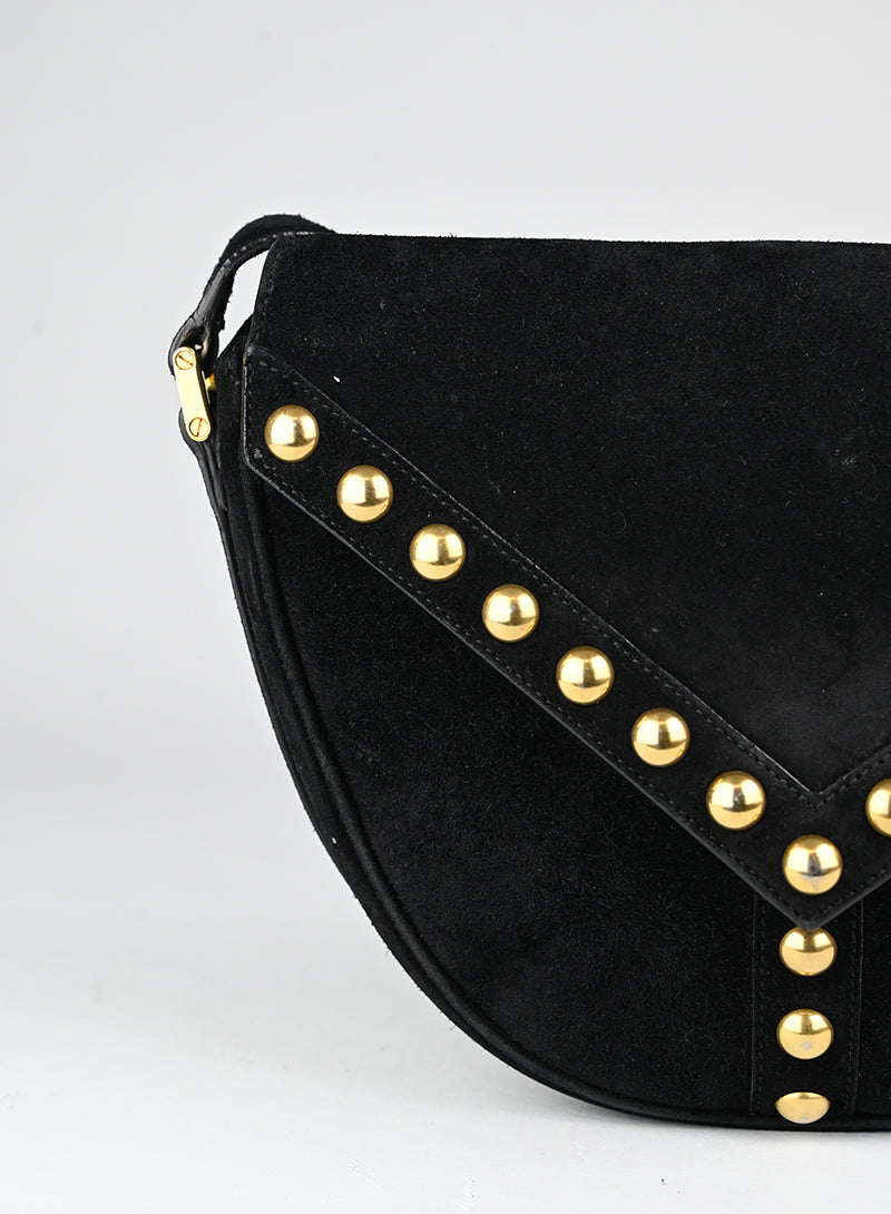 Saint Laurent Borsa in suede nera con borchie