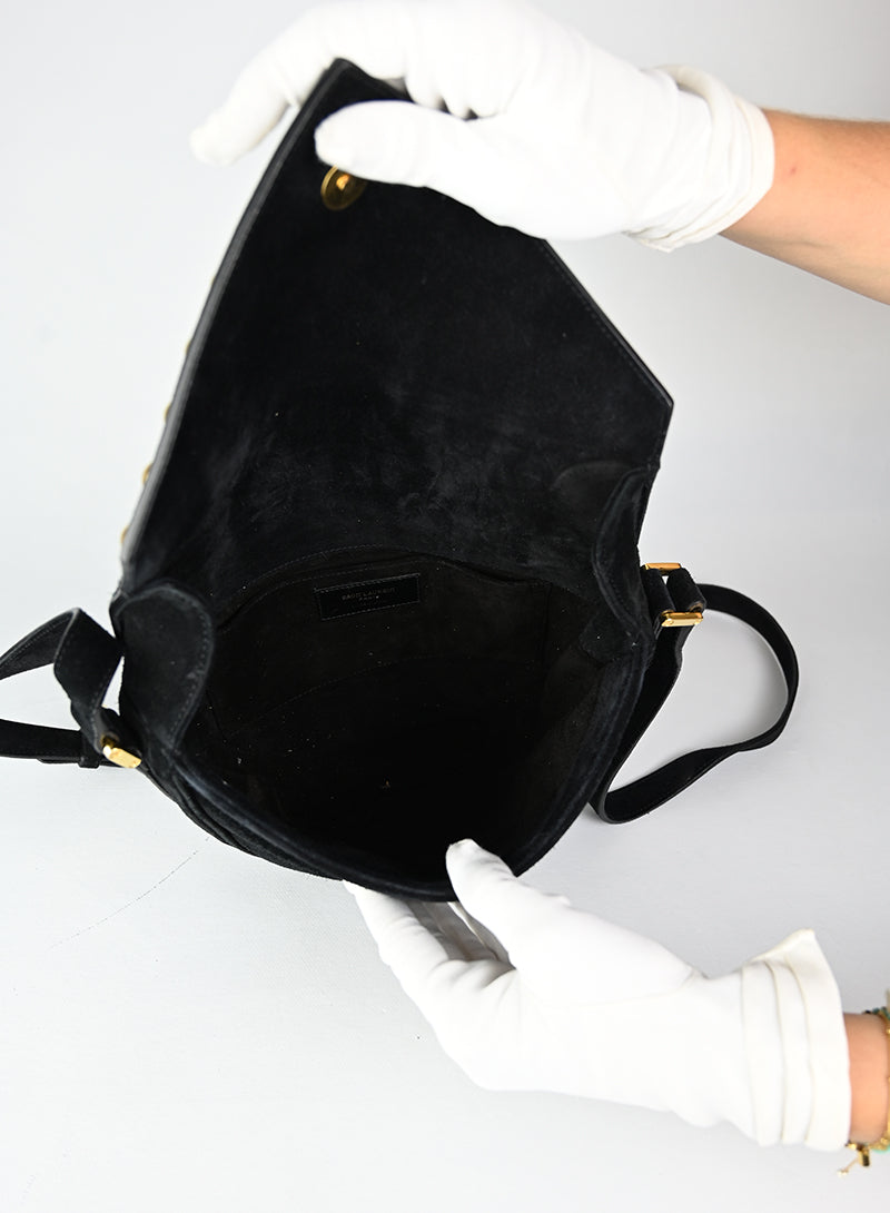 Saint Laurent Borsa in suede nera con borchie