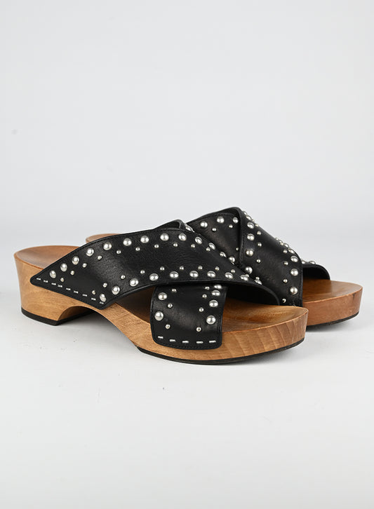 Saint Laurent Zoccoli in legno e pelle nera - N. 39
