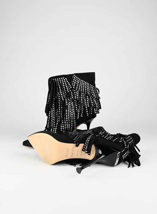 Sergio Rossi Stivaletti in suede neri con frange - N. 37