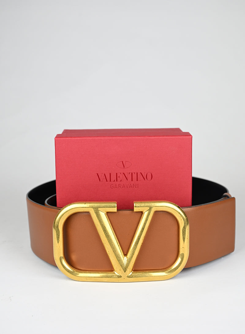 Valentino Cintura Pelle Cognac VLogo Maxi
