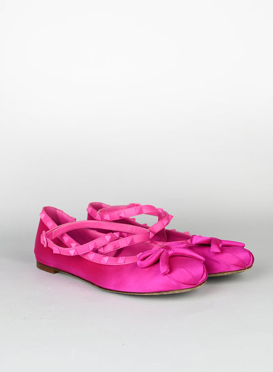 Valentino Ballerine Rockstud in raso fucsia - N. 37 ½
