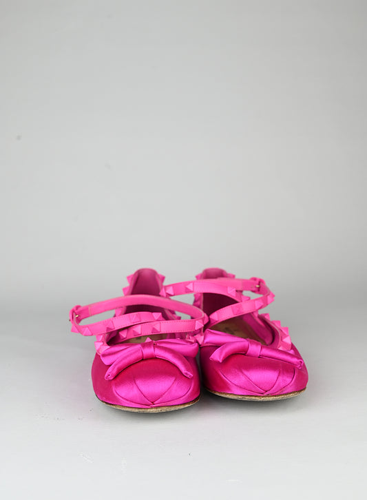 Valentino Ballerine Rockstud in raso fucsia - N. 37 ½