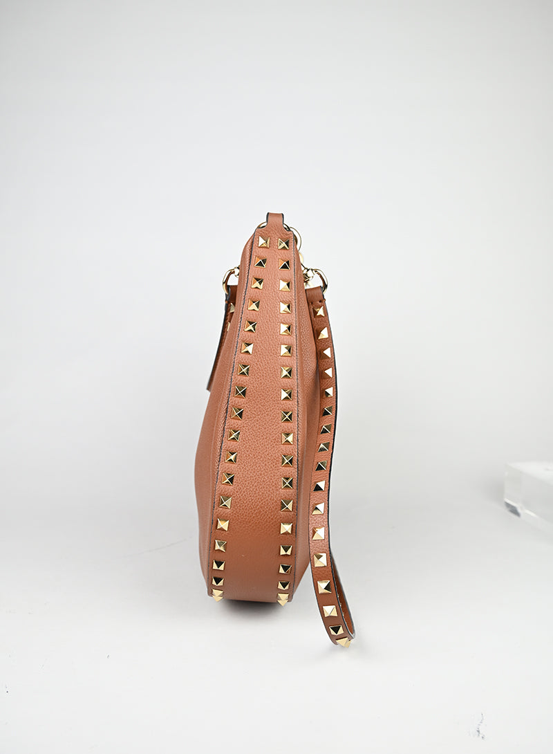 Valentino Borsa Hobo Rockstud in pelle cognac