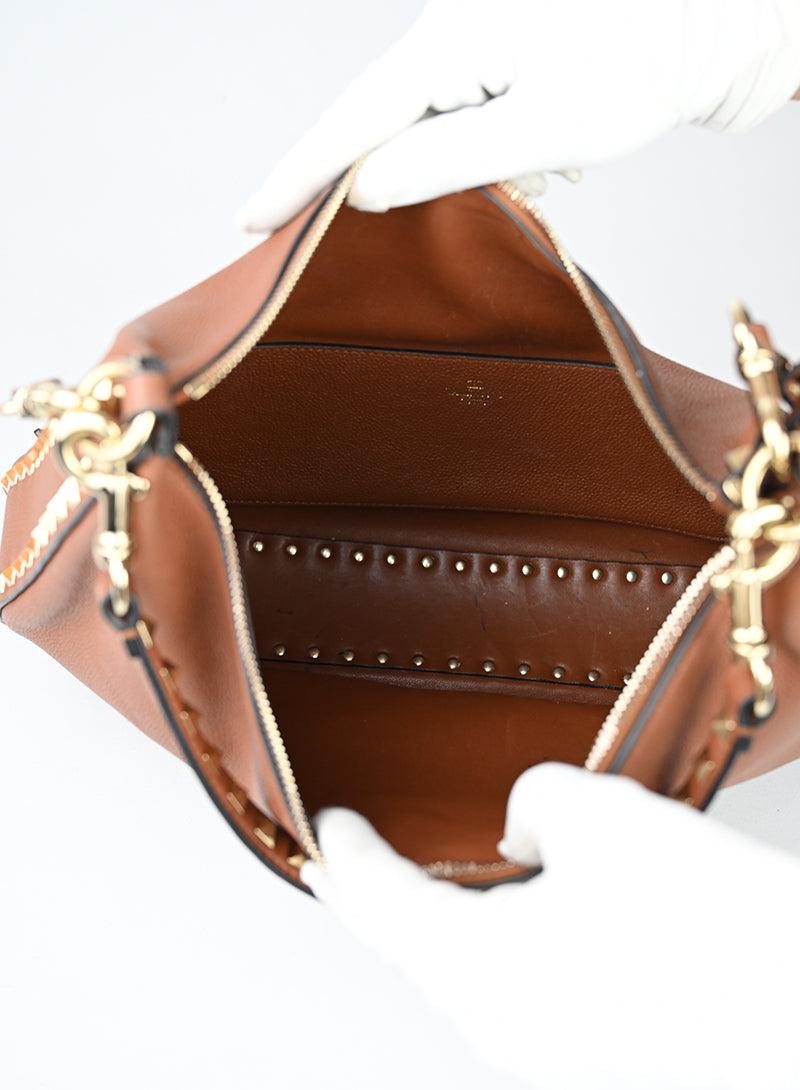 Valentino Borsa Hobo Rockstud in pelle cognac