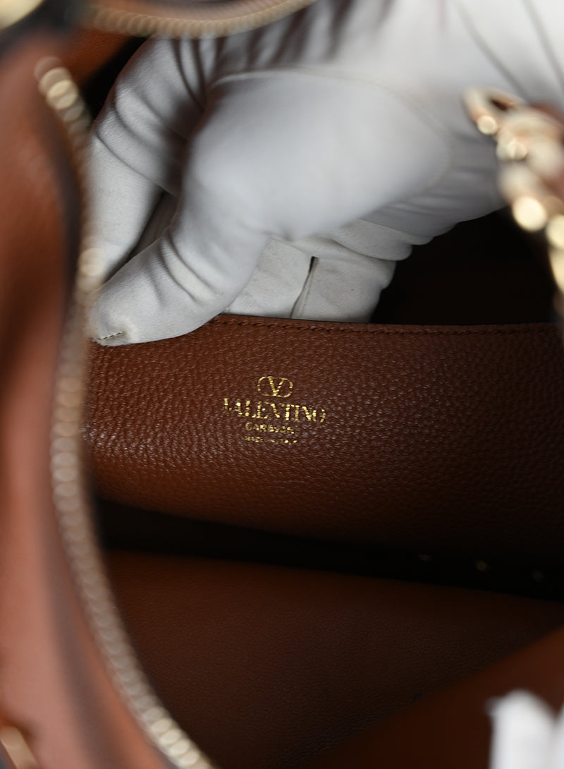 Valentino Borsa Hobo Rockstud in pelle cognac