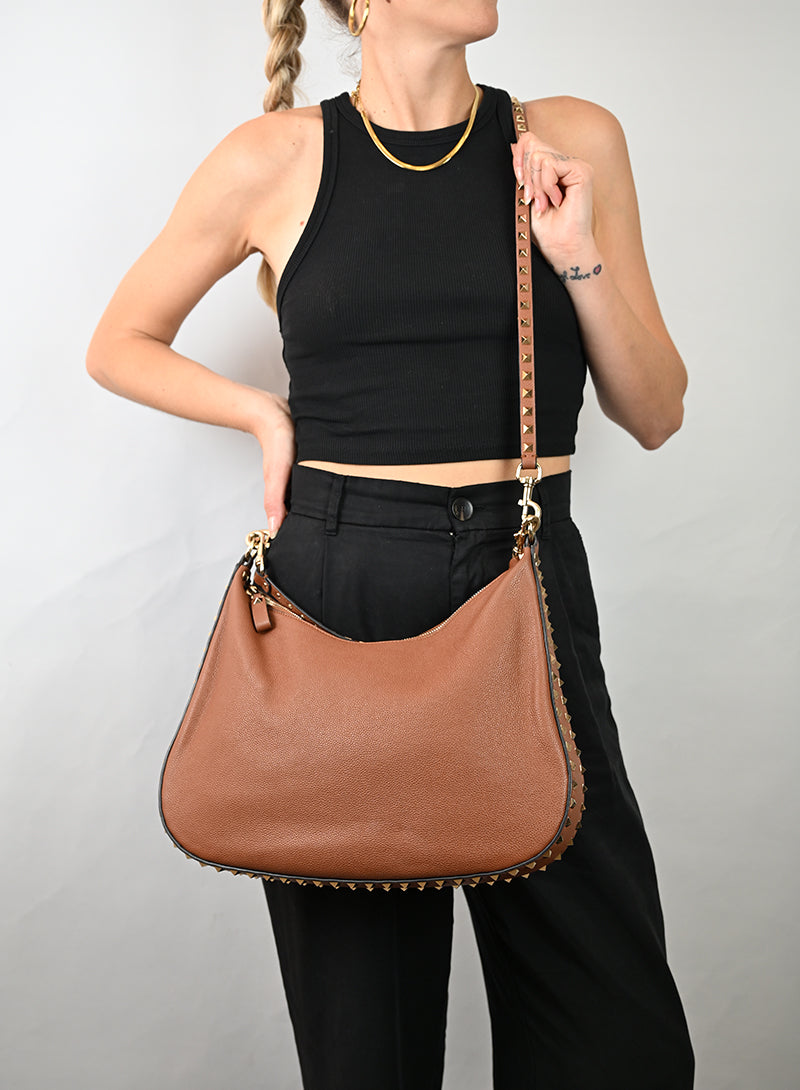 Valentino Borsa Hobo Rockstud in pelle cognac