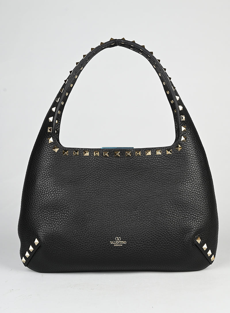 Valentino Borsa hobo Rockstud in pelle nera -  lesleyluxuryvintage