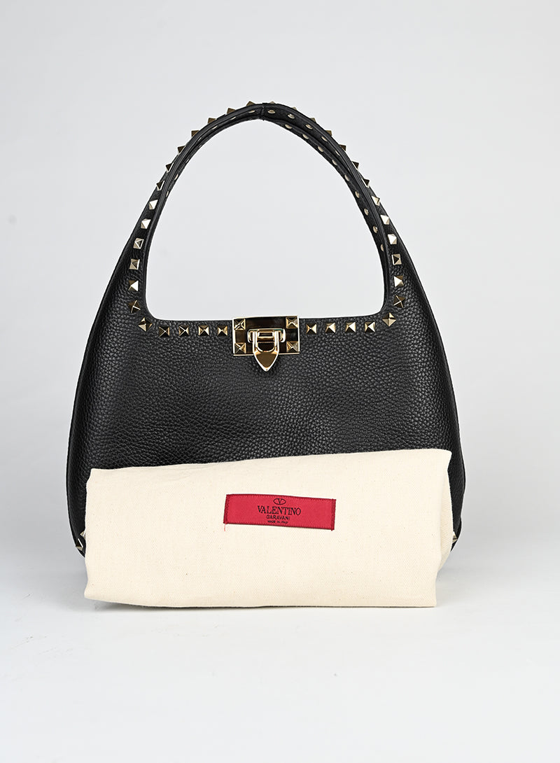 Valentino Borsa hobo Rockstud in pelle nera -  lesleyluxuryvintage