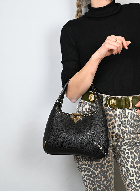 Valentino Borsa hobo Rockstud in pelle nera -  lesleyluxuryvintage