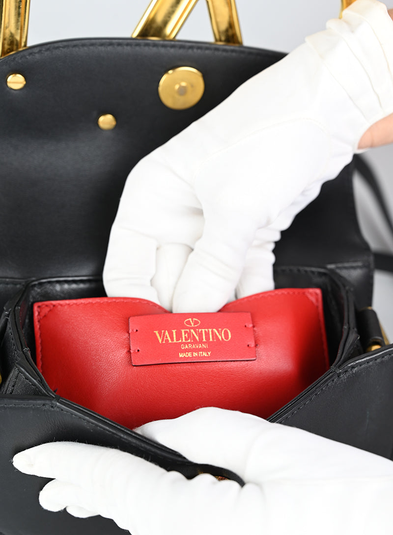 Valentino Borsa V Ring in pelle nera