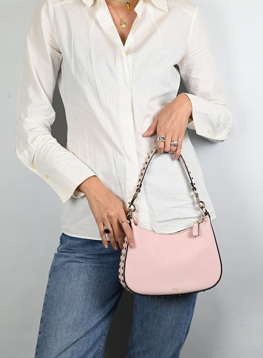 Valentino Borsa a spalla Rockstud in pelle rosa