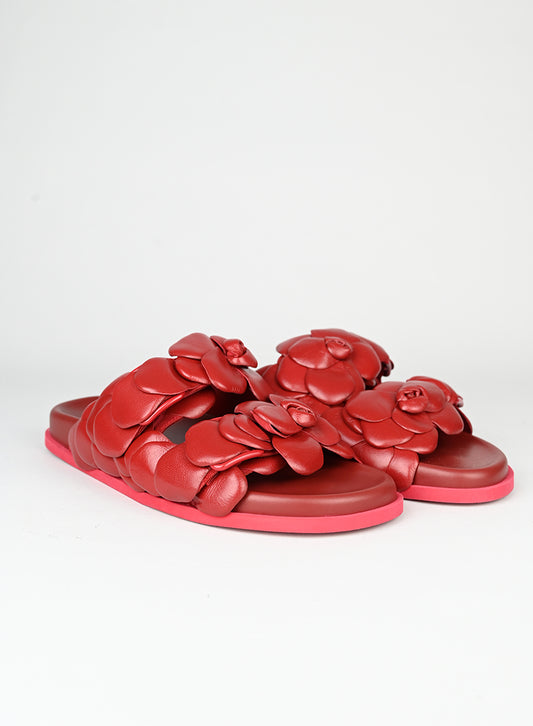Valentino Sandali in pelle bordeaux con fiori - N. 39