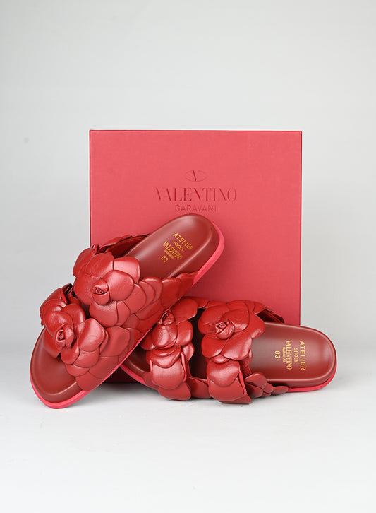 Valentino Sandali in pelle bordeaux con fiori - N. 39