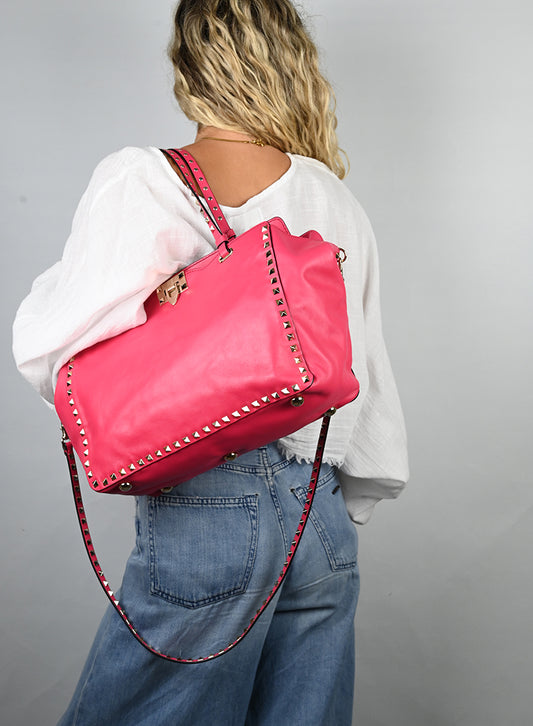 Valentino Shopper Rockstud in pelle rossa