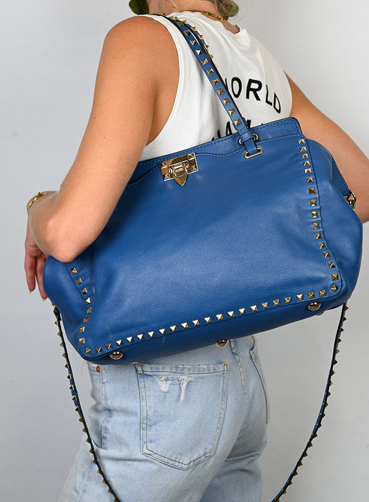 Valentino Borsa Rockstud in pelle blu