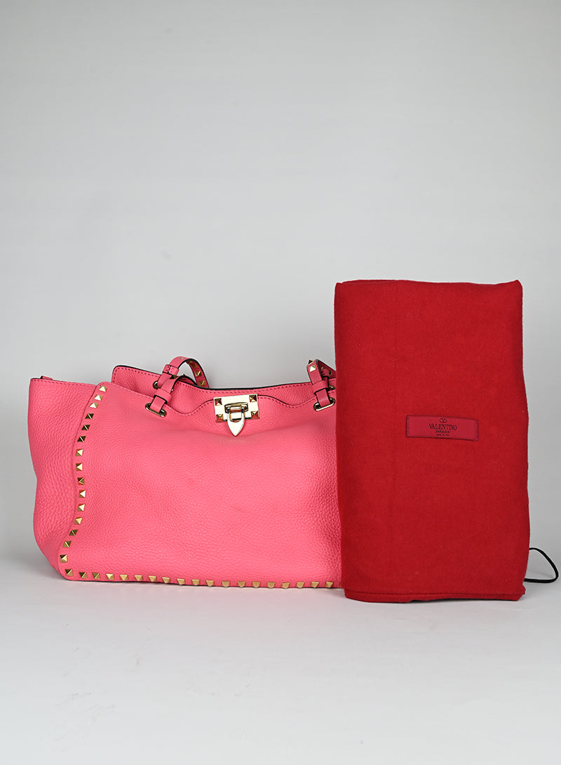 Valentino Shopper Rockstud in pelle rosa