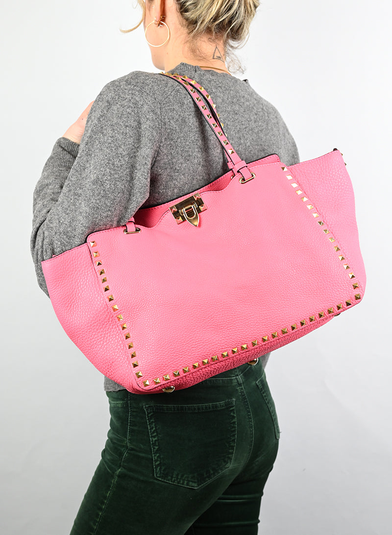 Valentino Shopper Rockstud in pelle rosa