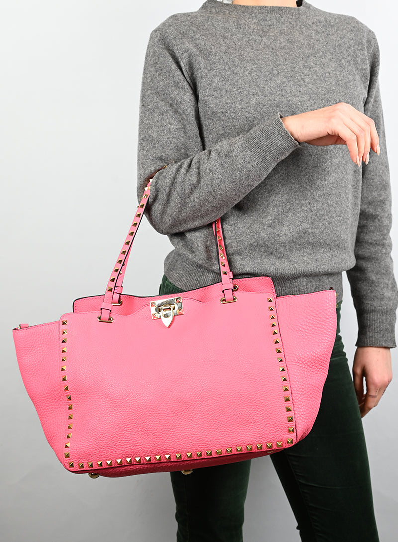 Valentino Shopper Rockstud in pelle rosa