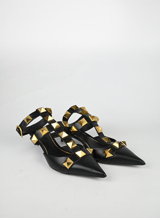 Valentino Sandali Roman Studs in pelle nera - N. 40 -  lesleyluxuryvintage