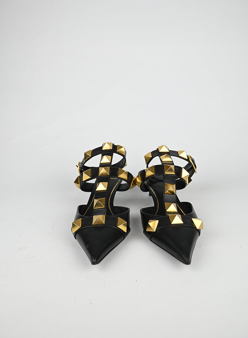 Valentino Sandali Roman Studs in pelle nera - N. 40