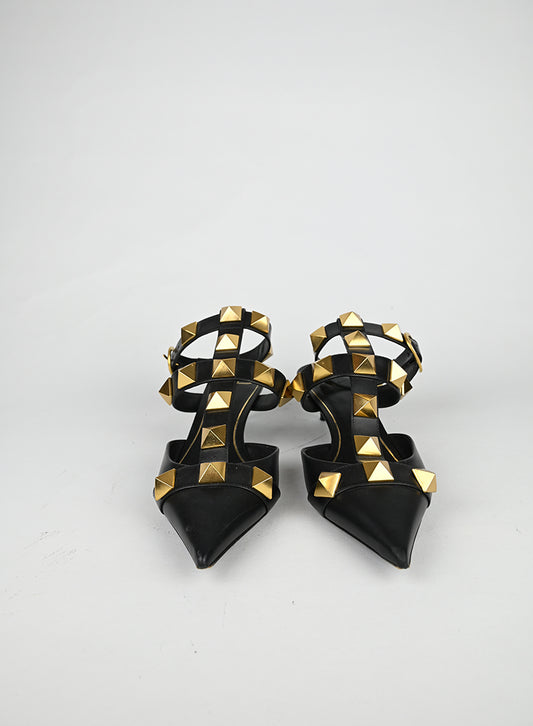 Valentino Sandali Roman Studs in pelle nera - N. 40 -  lesleyluxuryvintage