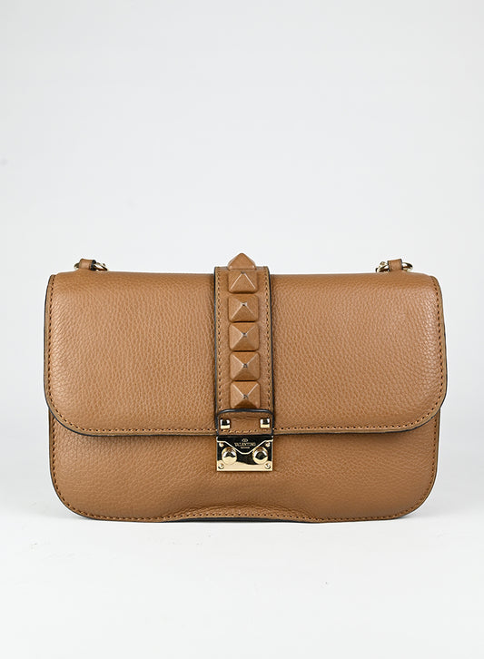 Valentino Borsa Rockstud Glam Lock in pelle marrone