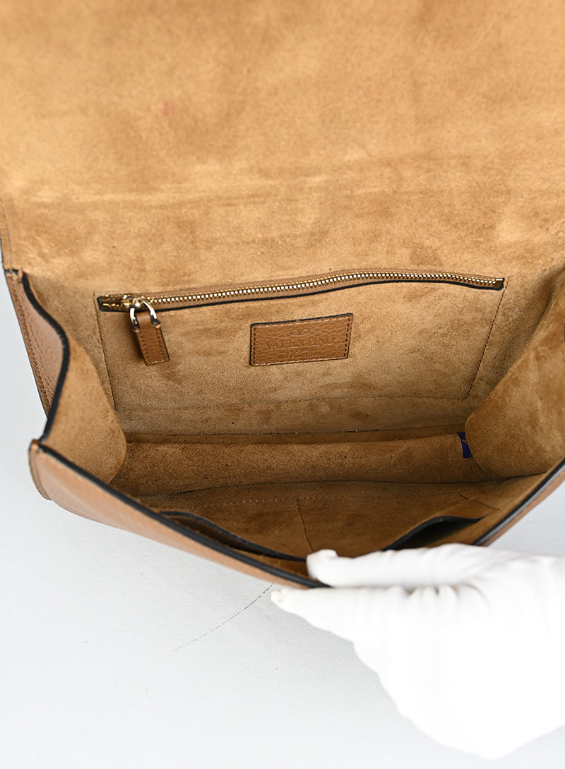 Valentino Borsa Rockstud Glam Lock in pelle marrone
