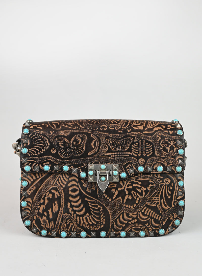 Valentino Borsa Guitar Rockstad in pelle marrone