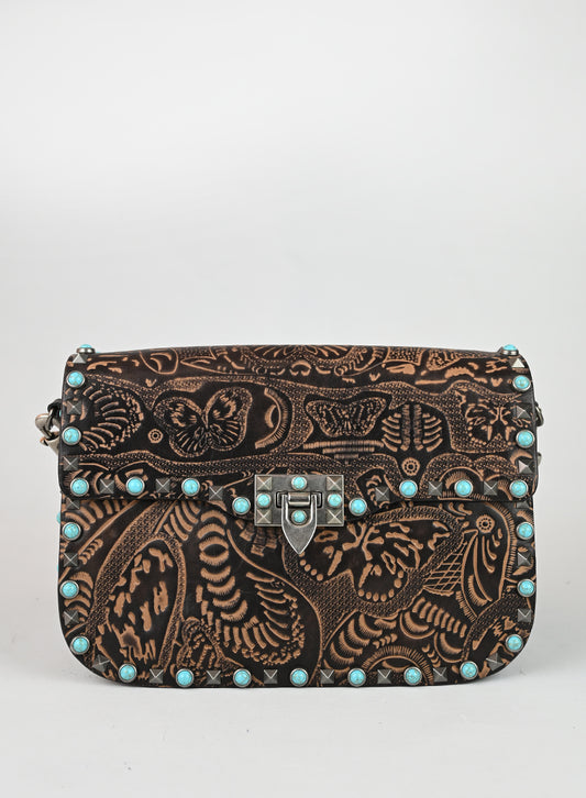 Valentino Borsa Guitar Rockstad in pelle marrone