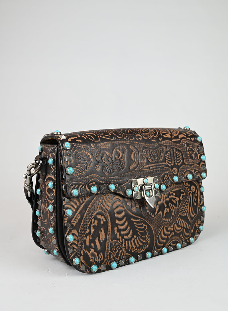 Valentino Borsa Guitar Rockstad in pelle marrone