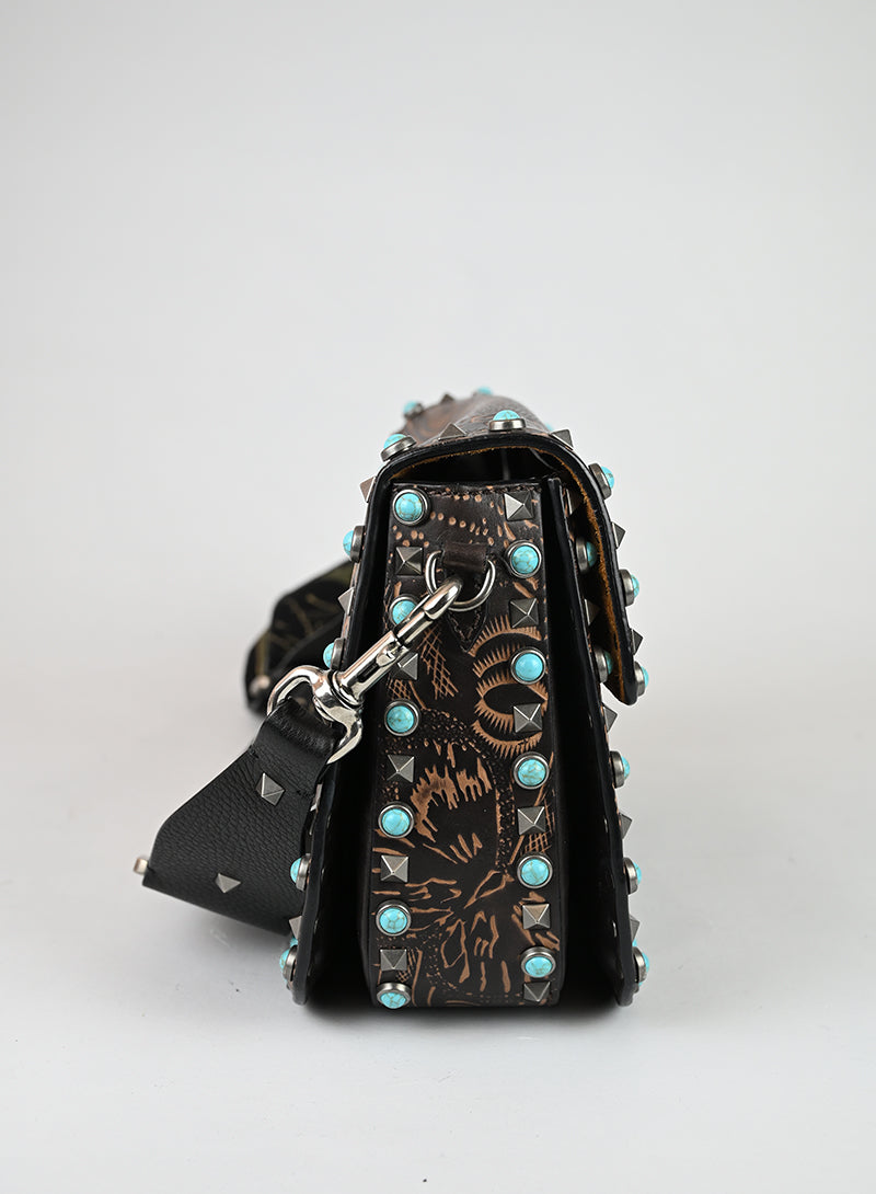 Valentino Borsa Guitar Rockstad in pelle marrone