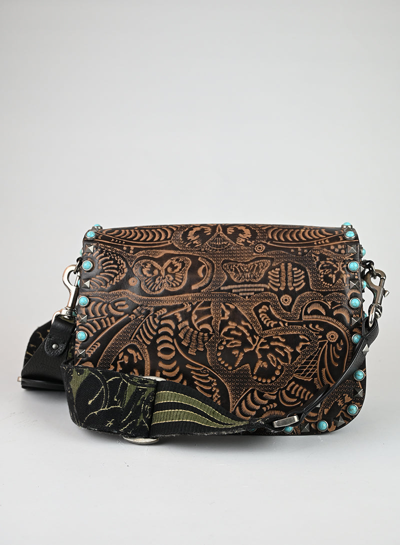 Valentino Borsa Guitar Rockstad in pelle marrone
