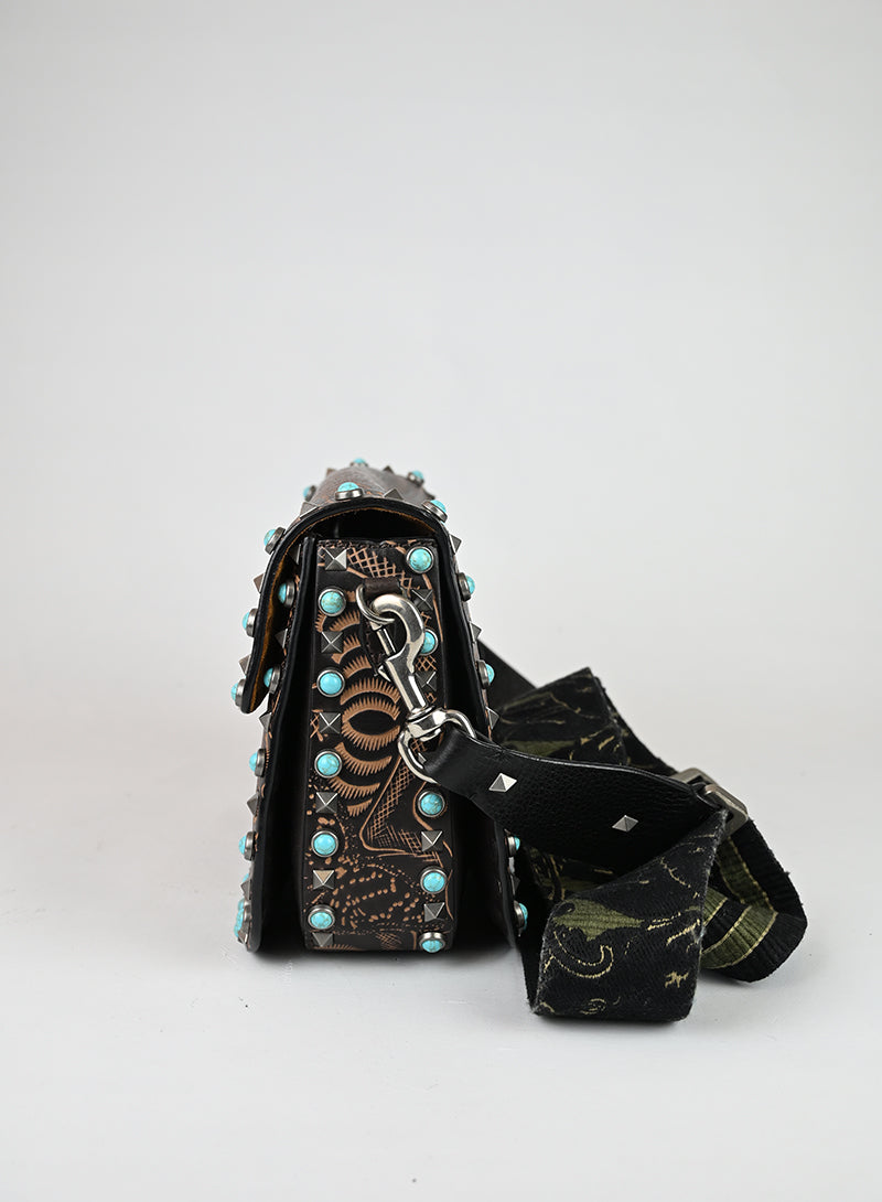 Valentino Borsa Guitar Rockstad in pelle marrone