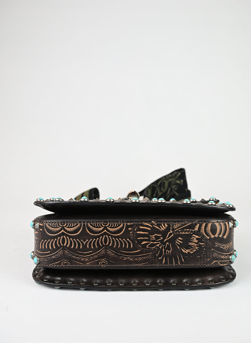 Valentino Borsa Guitar Rockstad in pelle marrone