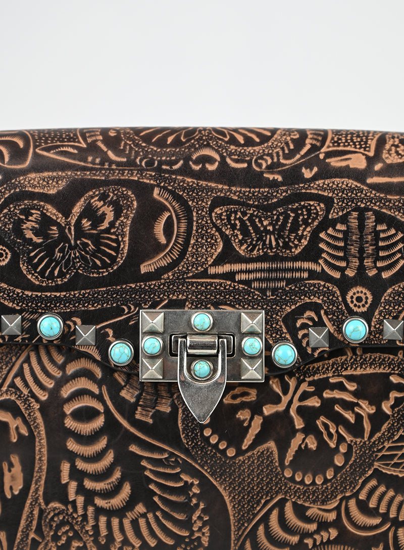 Valentino Borsa Guitar Rockstad in pelle marrone