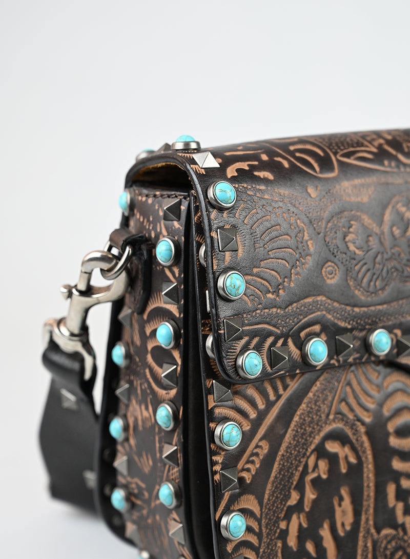 Valentino Borsa Guitar Rockstad in pelle marrone