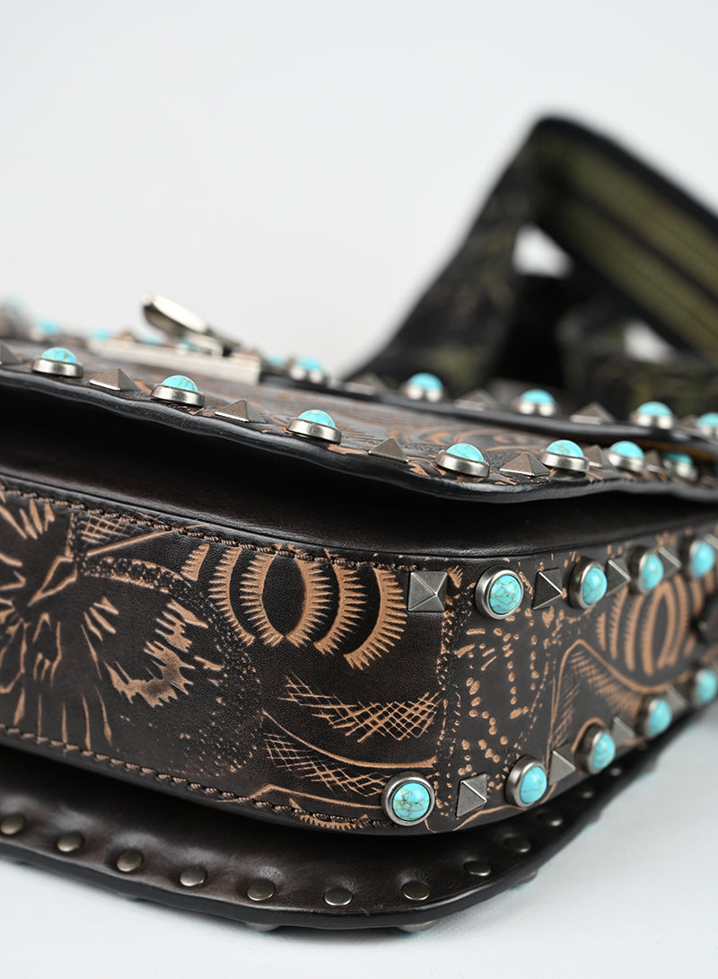 Valentino Borsa Guitar Rockstad in pelle marrone