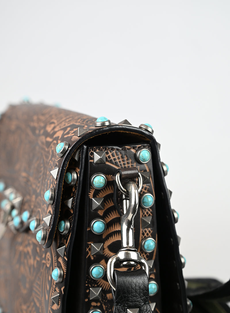 Valentino Borsa Guitar Rockstad in pelle marrone