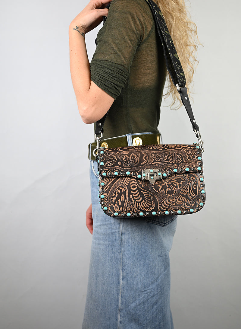 Valentino Borsa Guitar Rockstad in pelle marrone