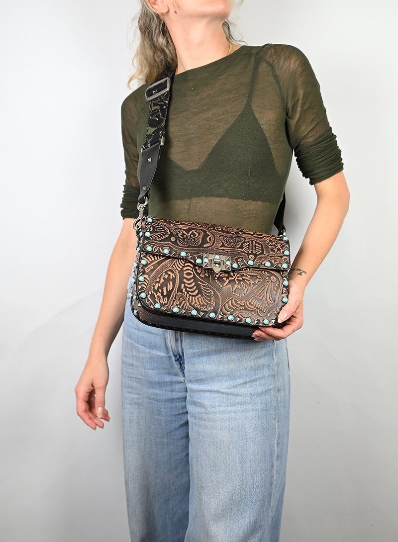 Valentino Borsa Guitar Rockstad in pelle marrone