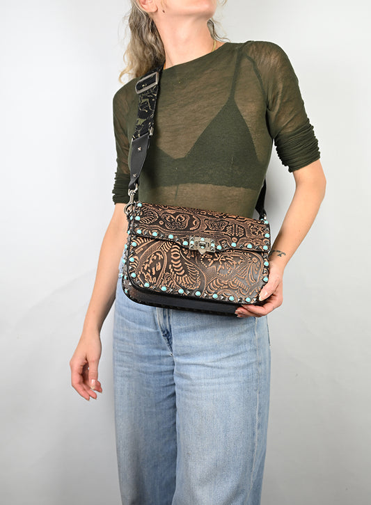 Valentino Borsa Guitar Rockstad in pelle marrone