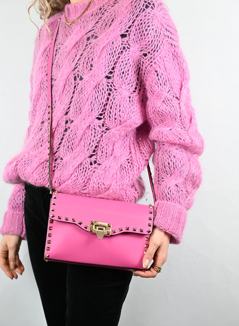 Valentino Borsa Rockstud in pelle rosa
