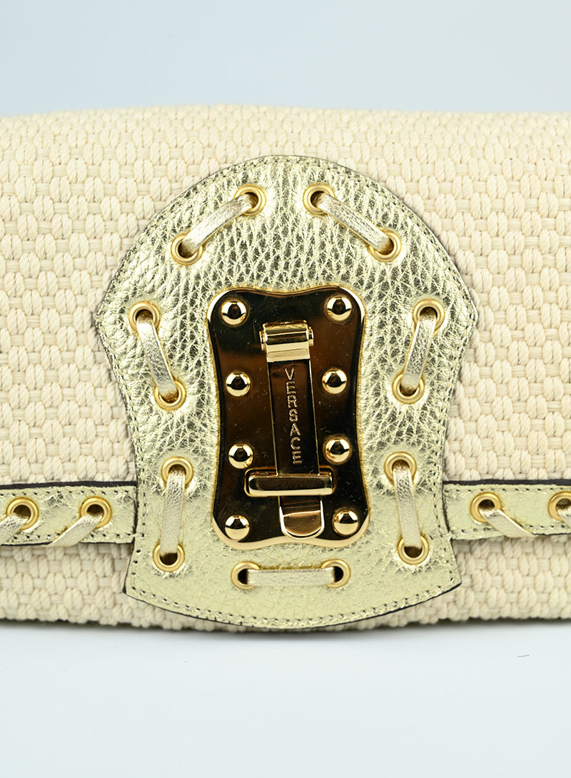 Versace Borsa a spalla in Tricot panna