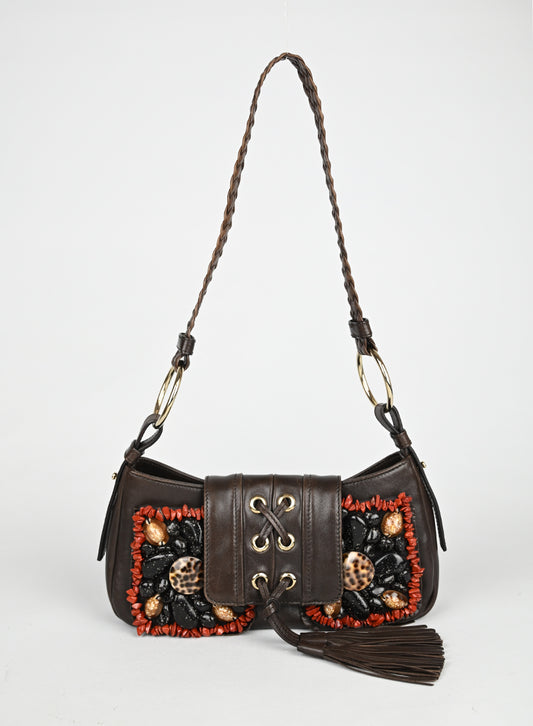 Saint Laurent Borsa in pelle marrone con ricami -  lesleyluxuryvintage