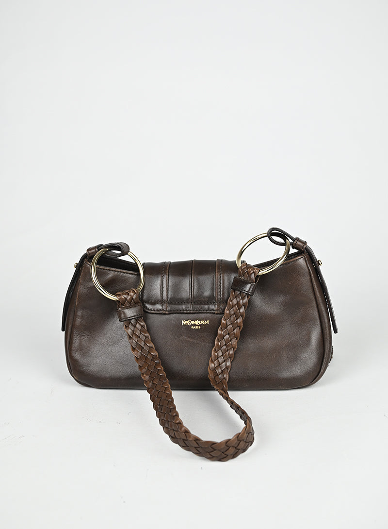 Saint Laurent Borsa in pelle marrone con ricami
