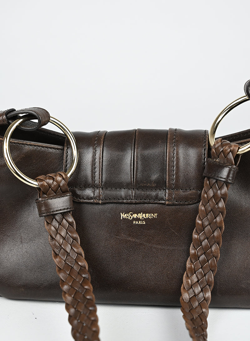 Saint Laurent Borsa in pelle marrone con ricami