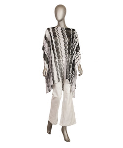 MISSONI Blusa poncho in lurex bianco e nero fantasia verticale - Tg. U