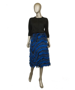 Odeeh Gonna longuette in lurex con frange diagonali blu e nero - Tg. 40 -  lesleyluxuryvintage
