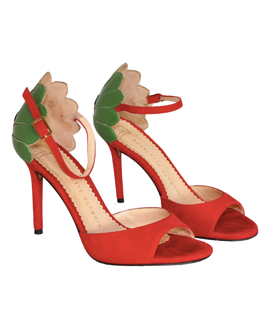 Charlotte Olympia Sandali rossi in camoscio dettaglio coccinella - N. 36 -  lesleyluxuryvintage